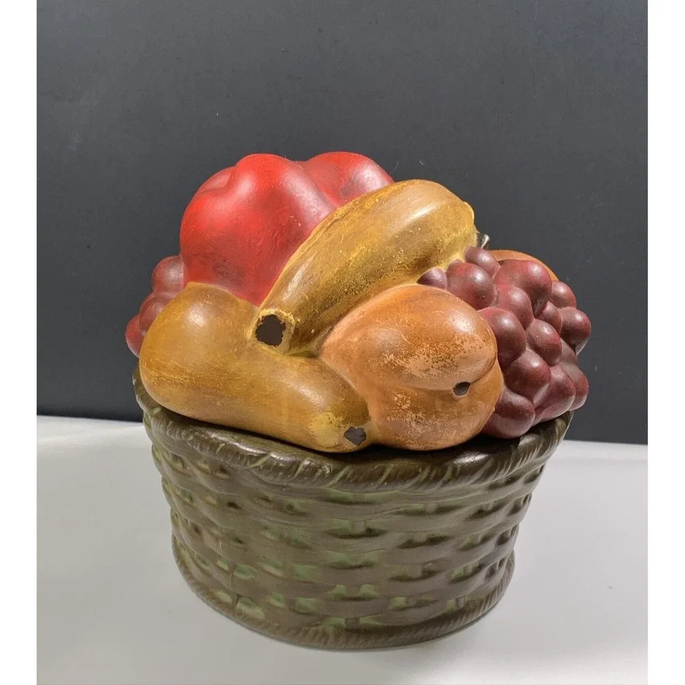 Ceramic Fruit Basket Cookie Jar Hand Painted Harvest Canister PH Mark 1975 Vtg